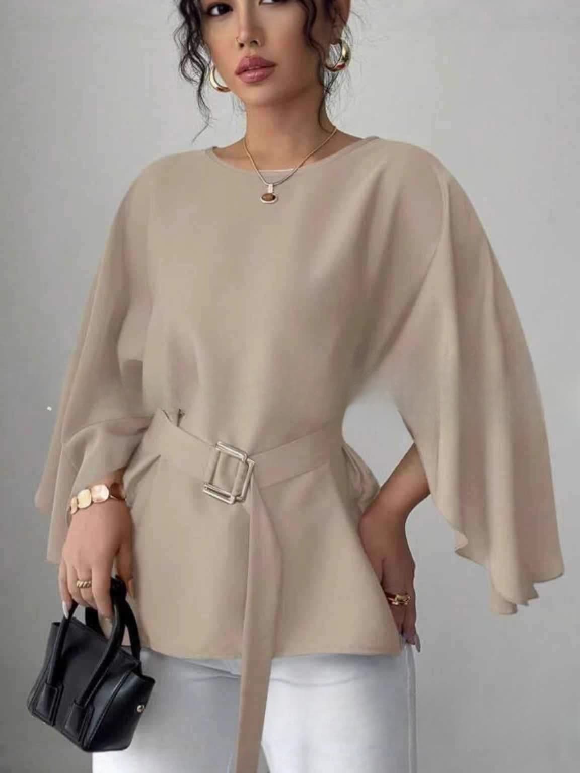 Solid Color Shirt Flared Half Sleeve Women's Clothing 2