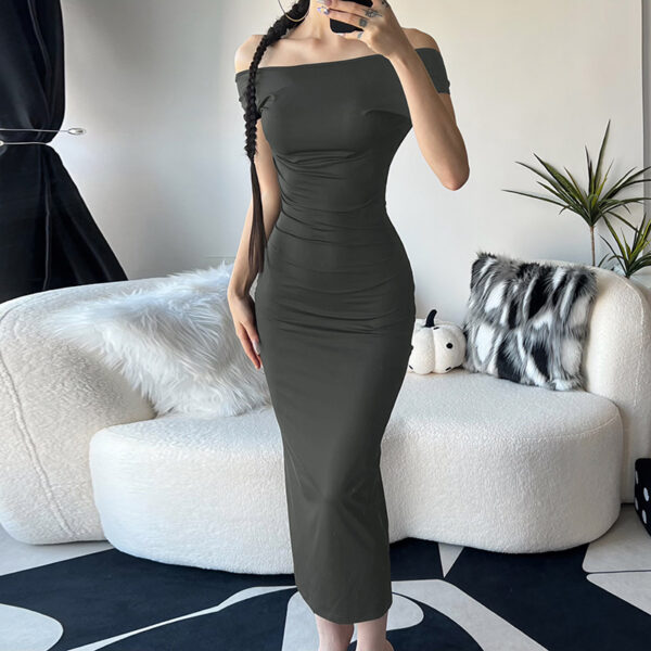 Robe longue moulante sexy et tendance à une épaule, dos nu et taille haute pour femme