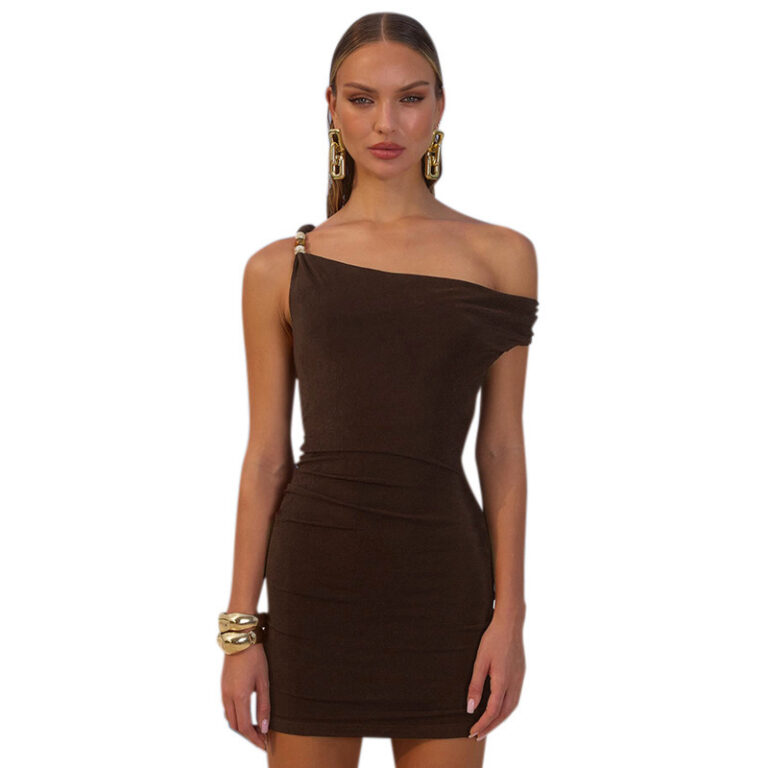 Elegant Solid Color Asymmetric One-Shoulder Sexy Bodycon Dress