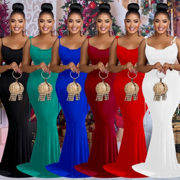 Robe longue sans manches unie et tendance avec bretelles à nouer pour femme