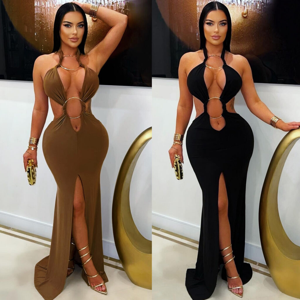 Robe sirène fendue à épaules dénudées et découpes
