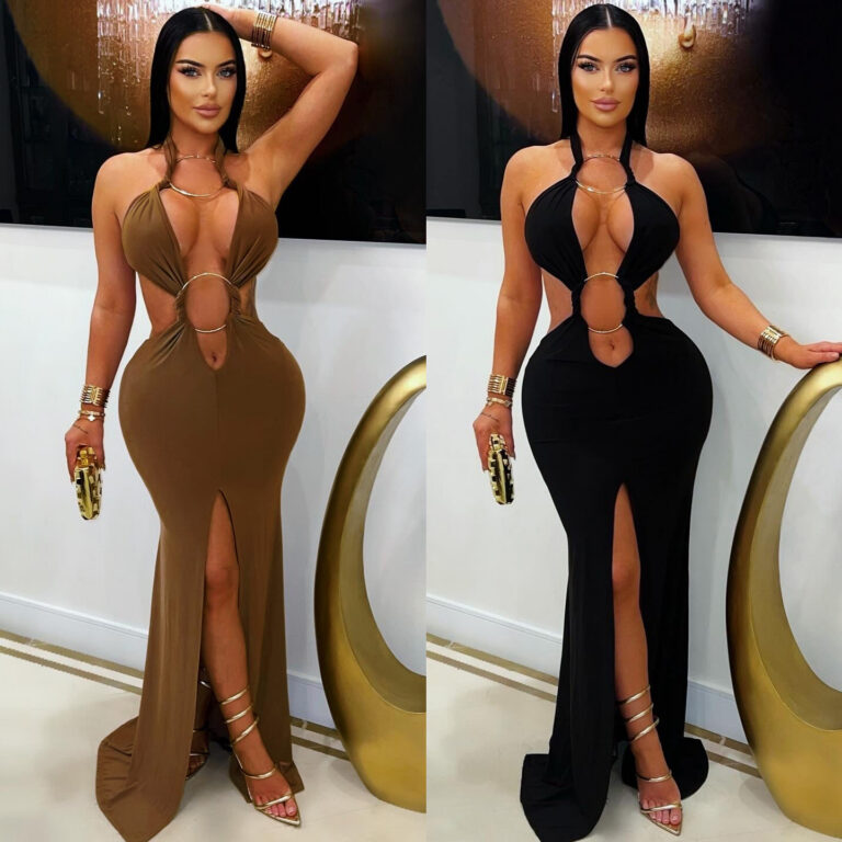 Robe sirène fendue à épaules dénudées et découpes
