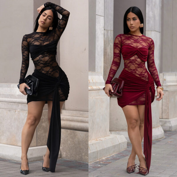 robe moulante en dentelle transparente patchwork