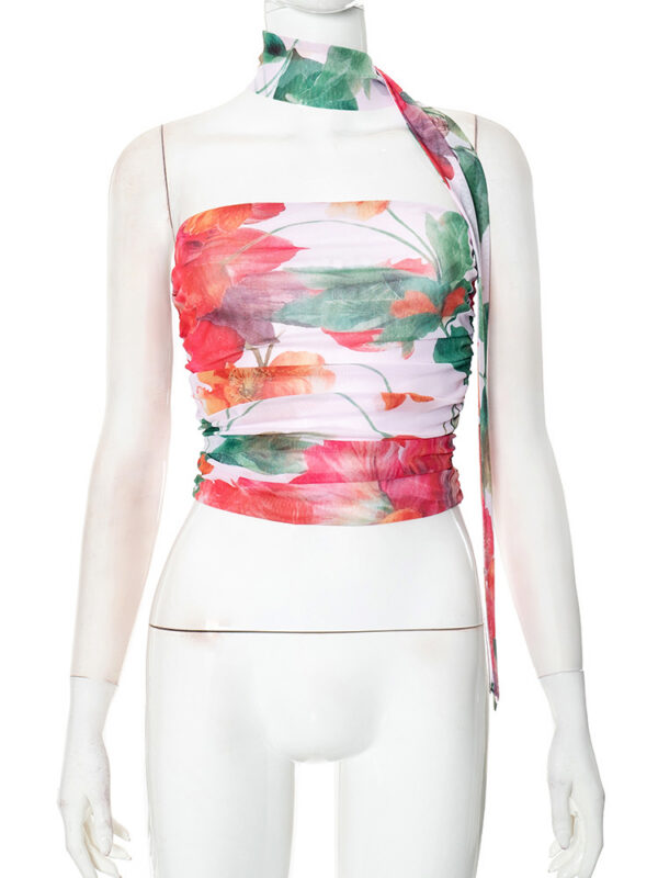 Haut dos nu ajusté sans manches à imprimé color block pour femme