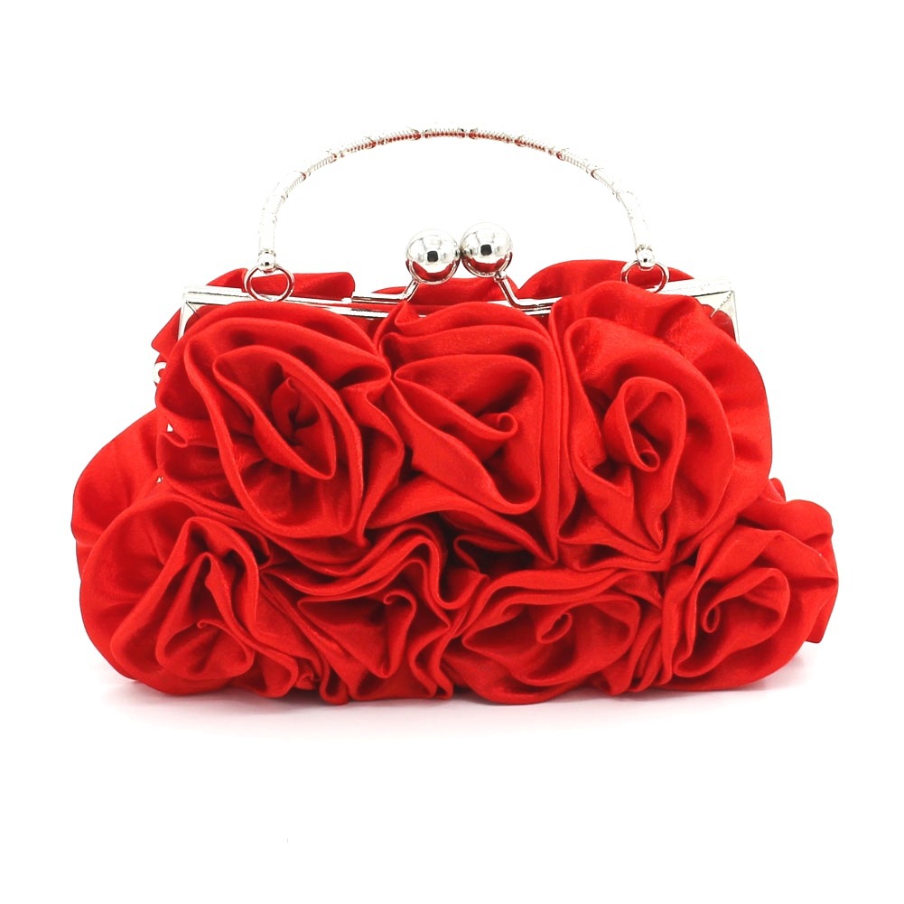 Foreign trade satin flower cloth bag handmade sewing 14 roses dinner bag satin cloth dress bag bride bag – Image 4