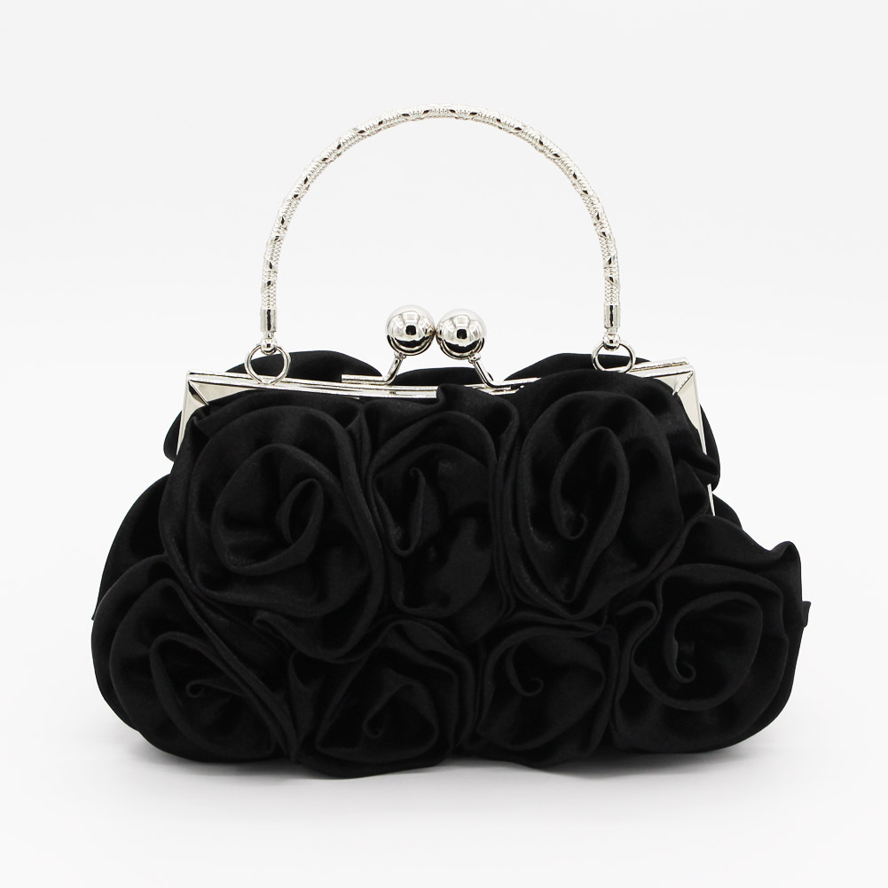 Foreign trade satin flower cloth bag handmade sewing 14 roses dinner bag satin cloth dress bag bride bag – Image 5