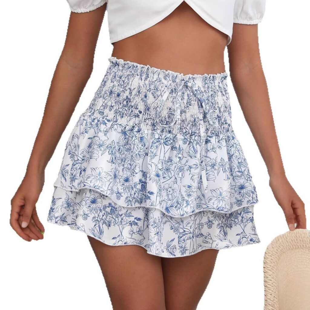 Jupe à volants taille haute à imprimé floral superposé