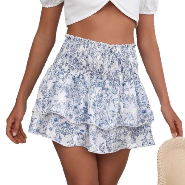 Jupe à volants taille haute à imprimé floral superposé