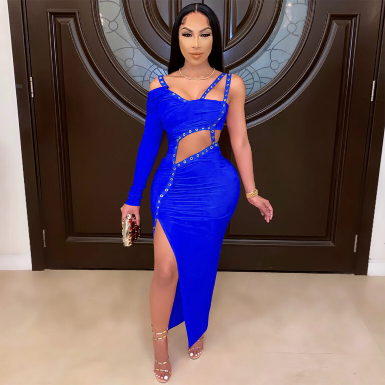 Robe longue sexy à découpes asymétriques pour femme