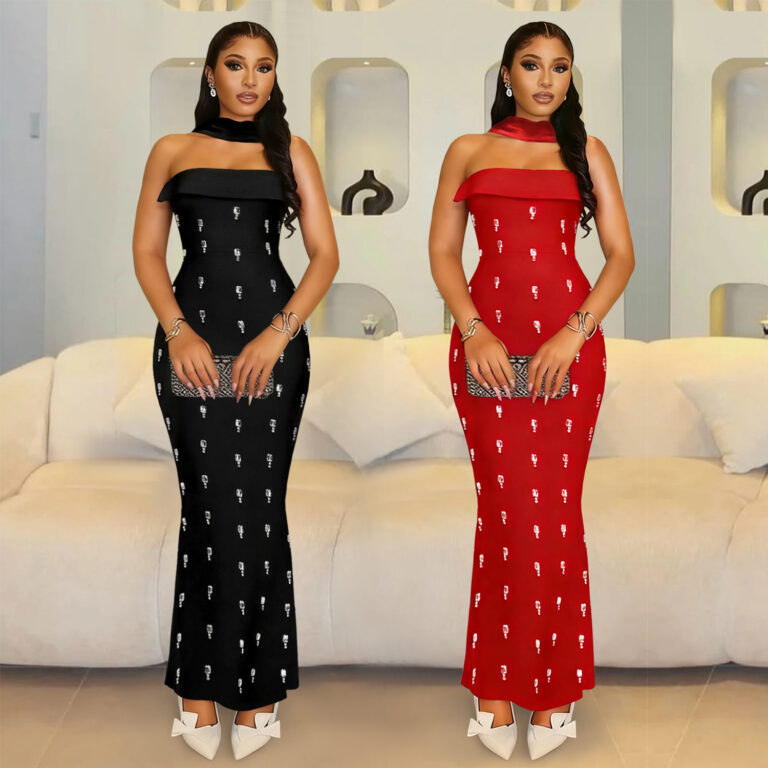 Ensemble robe bustier élégante ornée de rubans pour femme, tenue deux pièces tendance