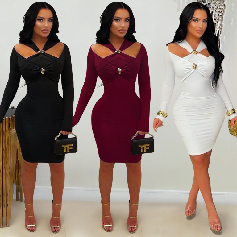 Robe moulante chic à épaules dénudées, couleur unie, pour femme