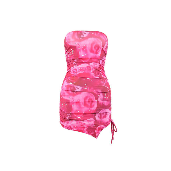 Summer sexy women's strapless printed slim fit bag hip slit short dress