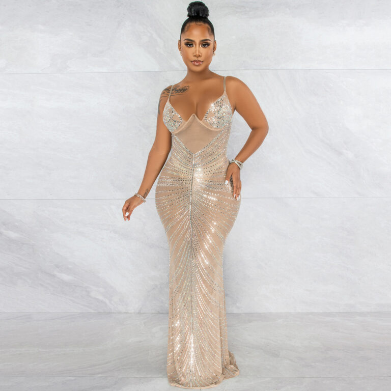 Robe longue sexy et tendance en tulle transparent