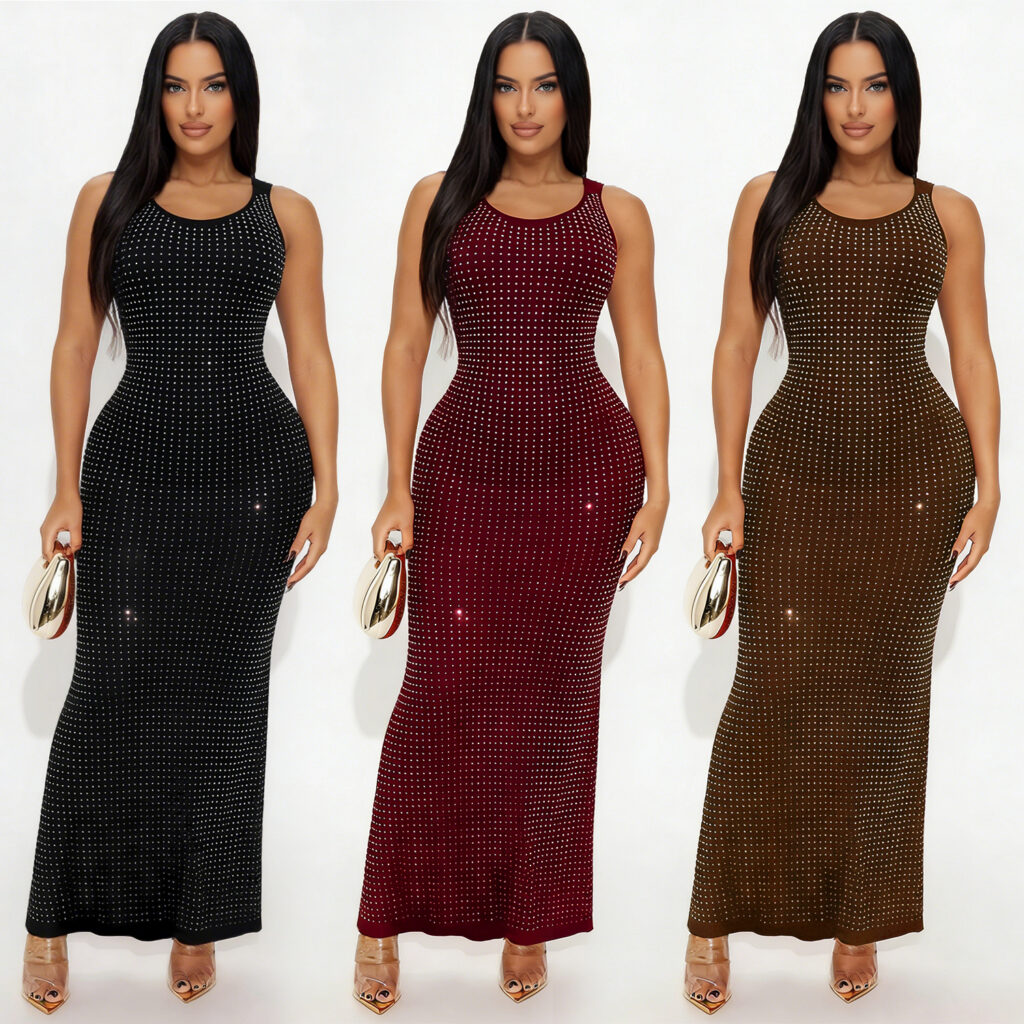 Robe réversible sexy taille haute à strass pour femme