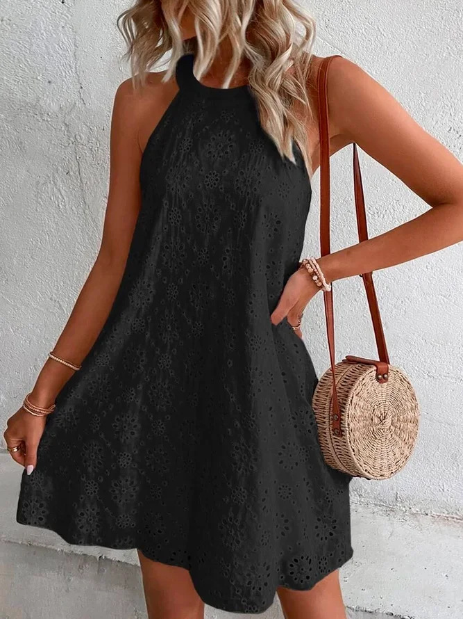 2023 Europe and America Cross Border Foreign Trade Summer New Women's Lace Solid Color Sleeveless Button Halter Amazon Dress – Image 2