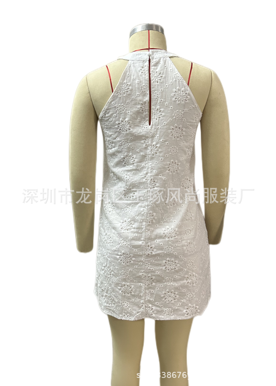 2023 Europe and America Cross Border Foreign Trade Summer New Women's Lace Solid Color Sleeveless Button Halter Amazon Dress – Image 8