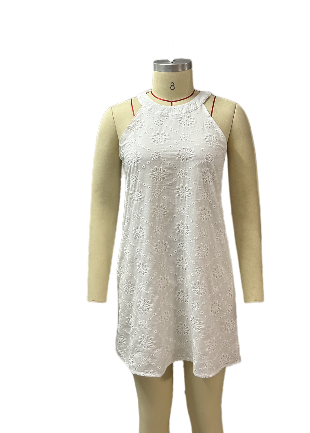 2023 Europe and America Cross Border Foreign Trade Summer New Women's Lace Solid Color Sleeveless Button Halter Amazon Dress – Image 7