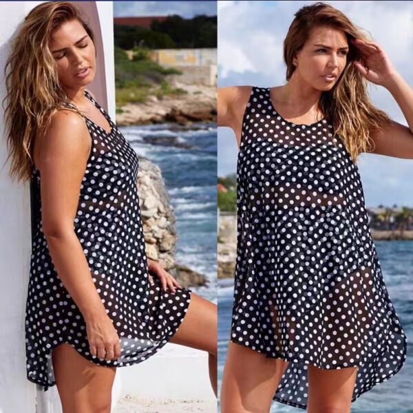 Cross-border foreign trade hot-selling hot-selling 2023 spring and summer fashion versatile printed polka dot round neck short and medium skirt women's dress